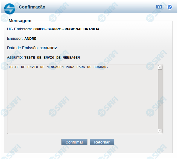 Confirmar Envio de Mensagem