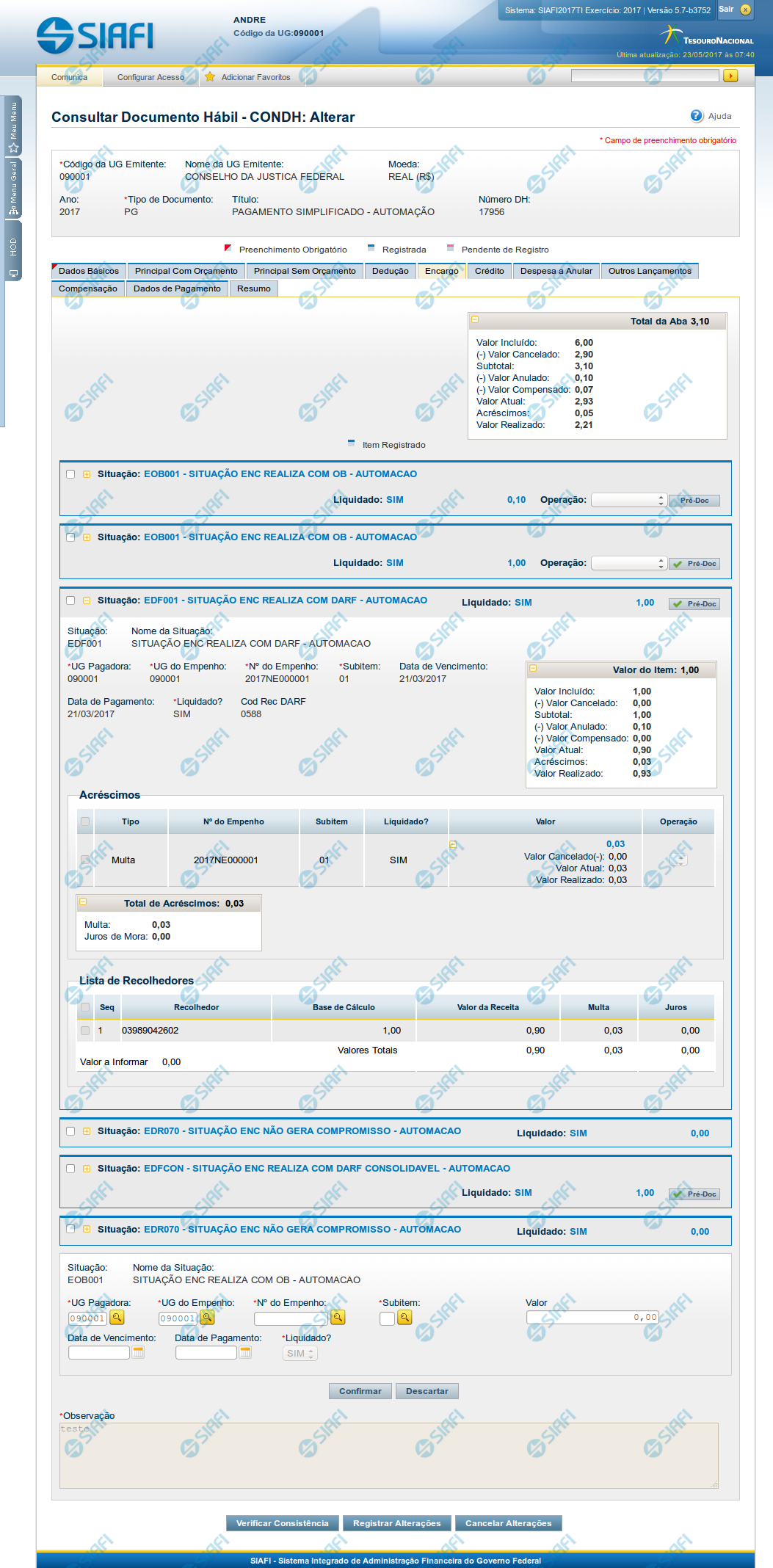 Lupa: Situação de Encargo — Manual SIAFI