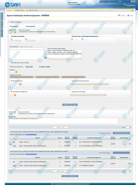 Resultado da pesquisa por Solicitações de Remanejamento